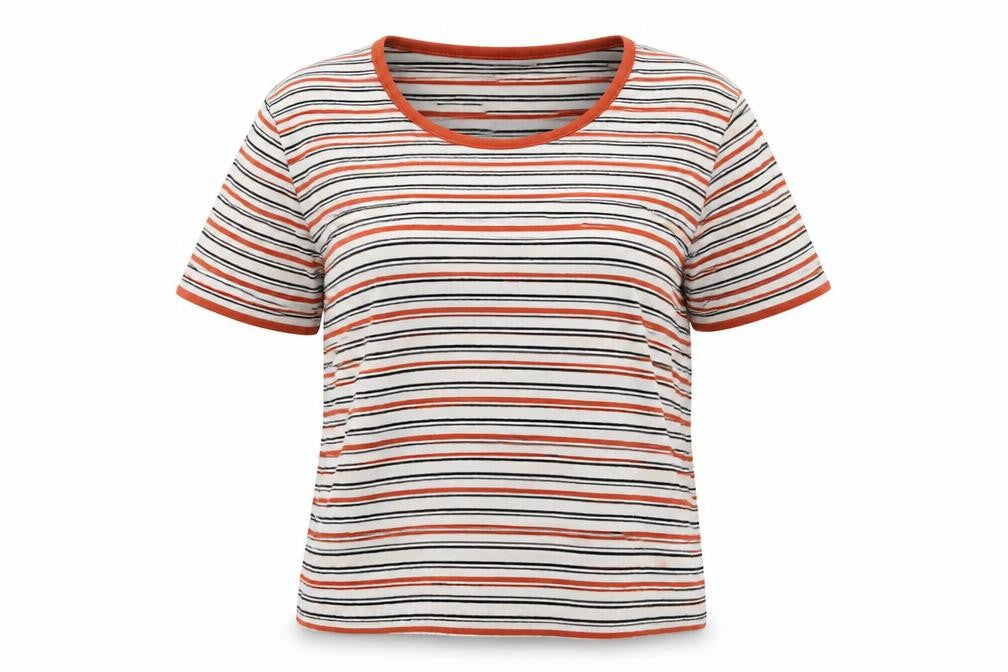 Front view of New Look women’s white striped basic t-shirt, size UK 12