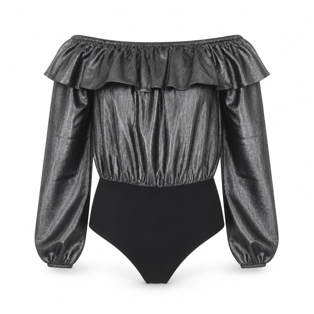 Front view of New Look women’s silver bodysuit one-piece, size UK 8
