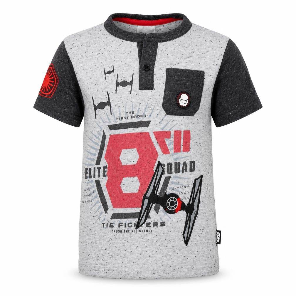 Front view of Disney boys’ grey basic t-shirt, size 7-8, years