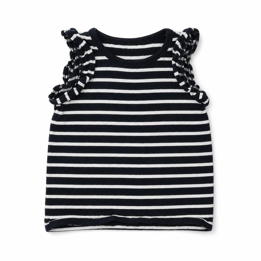 Front view of Next boys’ black striped basic tank, size 12-18, months