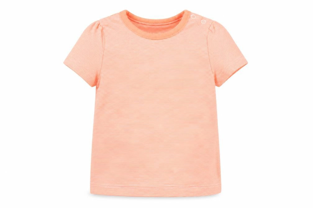 Front view of Nutmeg boys’ orange striped basic t-shirt, size 12-18, months