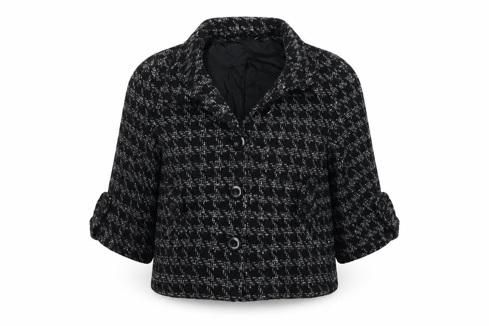 Front view of Preworn women’s black ikat jacket blazer, size UK 14