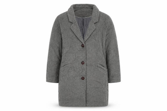 Front view of New Look women’s grey gilet coat, size UK 8