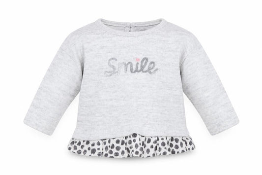 Front view of Primark girls’ grey animal print jumper, size 0-3, months