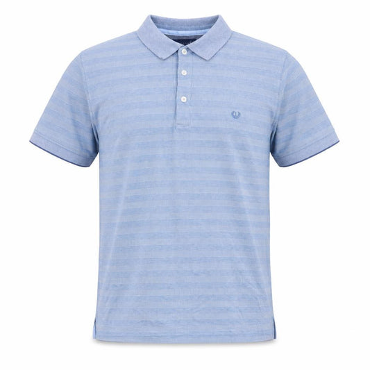 Front view of Lincoln men’s blue polo, size L