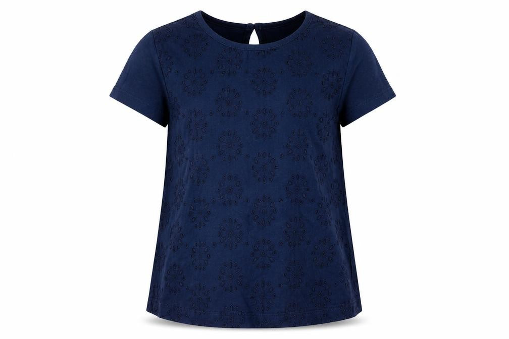 Front view of Outfit girls’ blue basic t-shirt, size 5-6, years