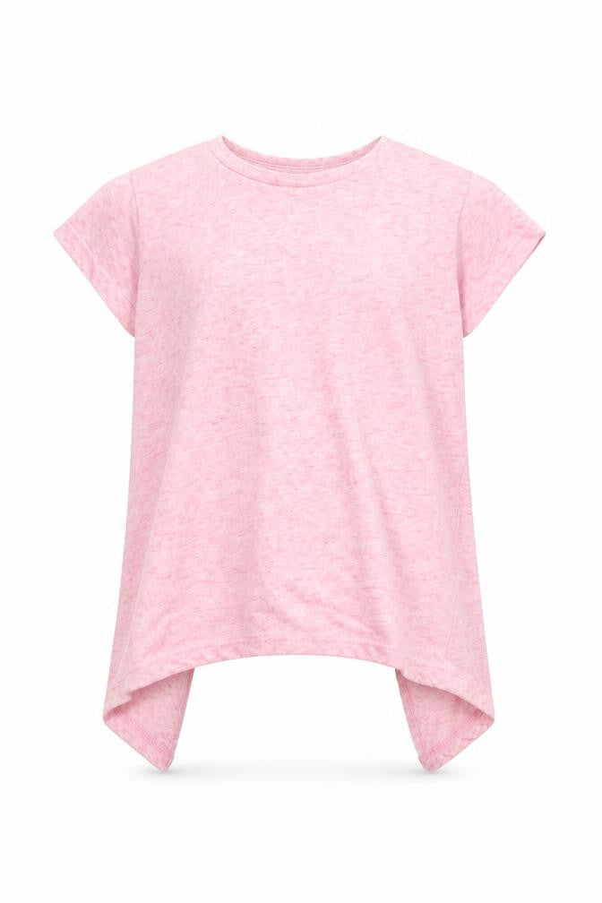 Front view of Miss E-vie girls’ pink basic t-shirt, size 7-8, years