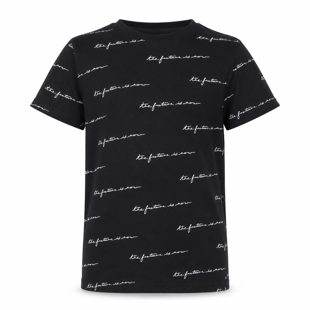 Front view of Primark boys’ black basic t-shirt, size 8-9, years