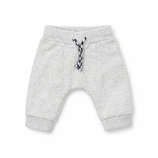Front view of F&F boys’ grey jersey jogger trousers, size 0-3, months