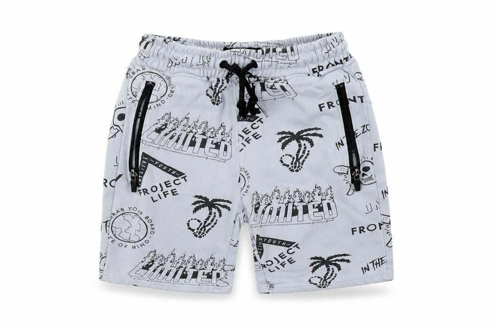 Front view of Nect boys’ blue geometric jersey sweat shorts, size 7, years