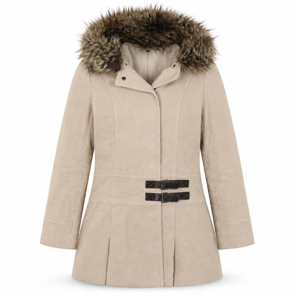 Front view of Next women’s beige overcoat coat, size UK 10