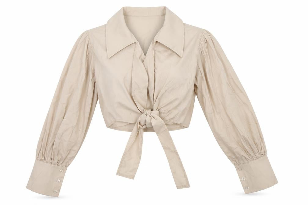 Front view of I SAW IT FIRST women’s beige basic blouse, size UK 6