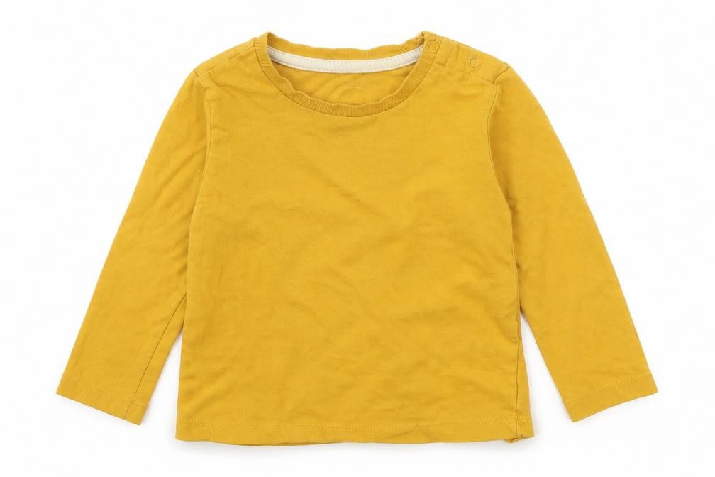 Front view of BS boys’ yellow jersey basic t-shirt, size 9-12, months