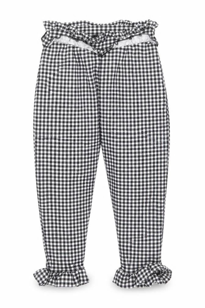 Front view of PRETTYLITTLETHING women’s grey check trousers, size UK 8, 22-inch leg
