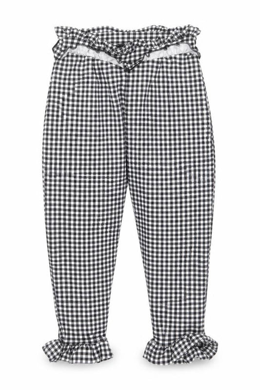 Front view of PRETTYLITTLETHING women’s grey check trousers, size UK 8, 22-inch leg