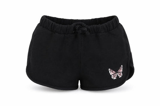 Front view of SHEIN girls’ black jersey sweat shorts, size 5-6, years - butterfly