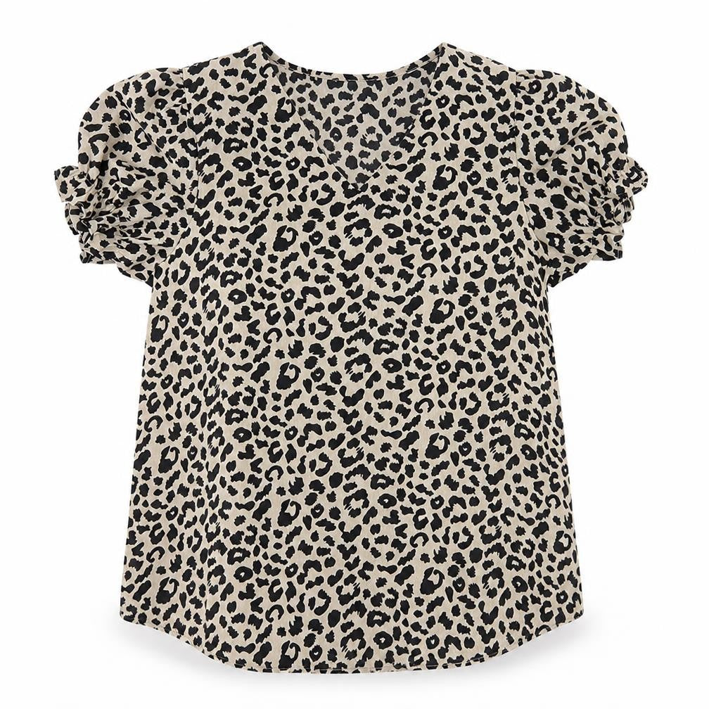 Front view of SHEIN women’s brown animal print basic blouse, size L