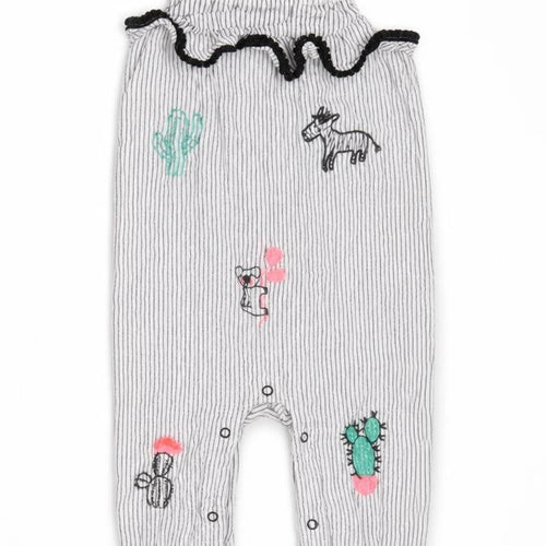Matalan Girls White Striped  Dungaree One-Piece Size 6-9 Months