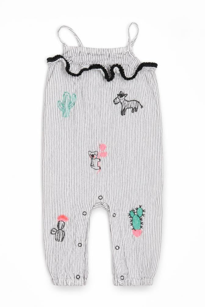 Matalan Girls White Striped  Dungaree One-Piece Size 6-9 Months