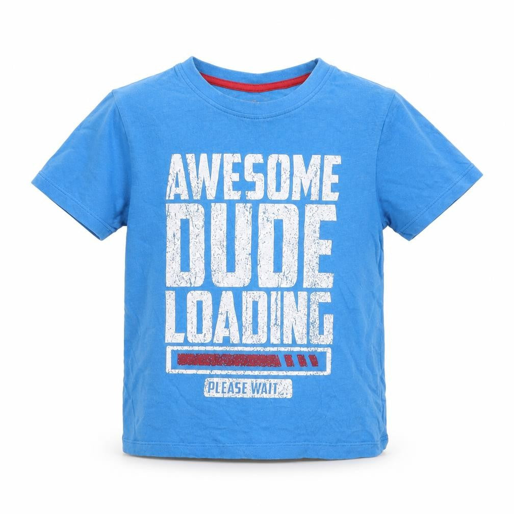 Front view of Pep&Co boys’ beige basic t-shirt, size 5-6, years - awesome dude loading