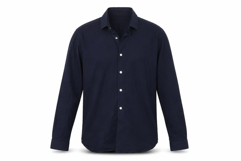 Front view of ASOS men’s blue button-up, size M