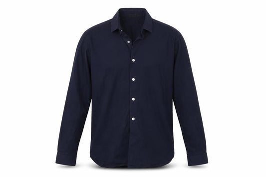 Front view of ASOS men’s blue button-up, size M
