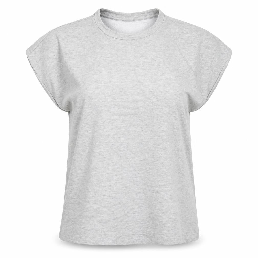 Front view of Jeff & Co women’s grey basic t-shirt, size UK 10