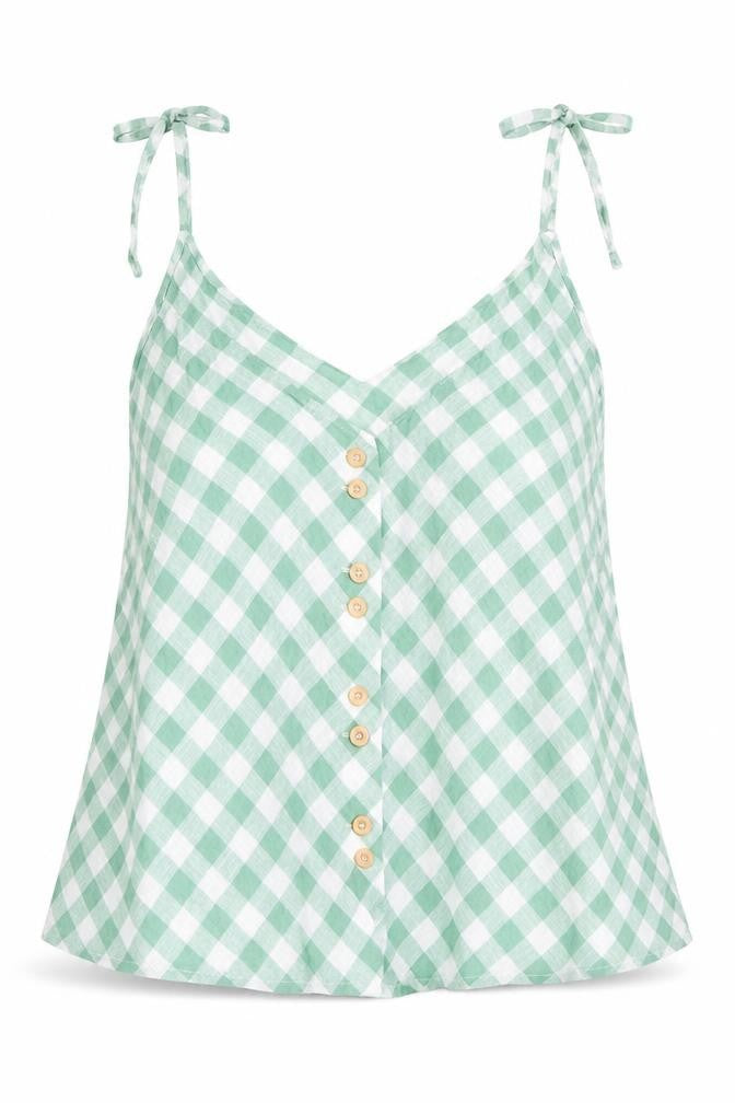 Front view of Mango women’s green check camisole blouse, size S