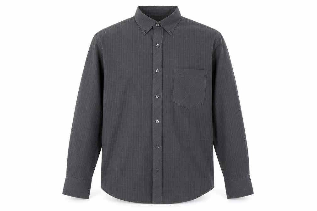 Front view of Next men’s grey plaid button-up, size L