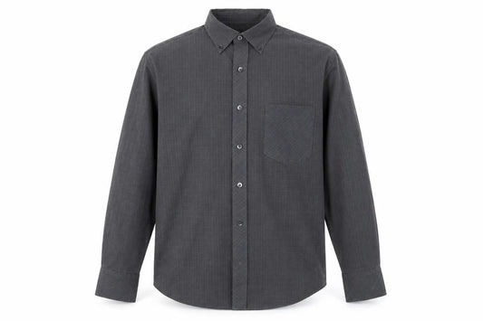 Front view of Next men’s grey plaid button-up, size L