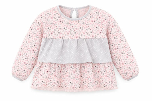 Front view of George girls’ pink floral basic t-shirt, size 9-12, months