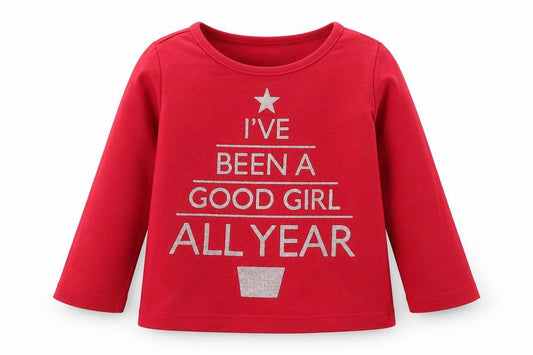 Front view of e-vie angel girls’ red basic t-shirt, size 12-18, months - christmas tshirt