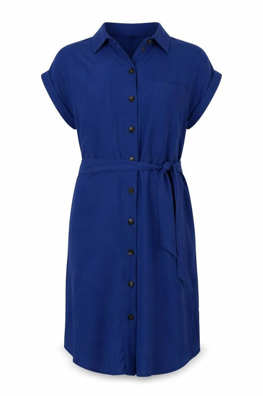 Front view of New Look women’s blue basic button-up, size UK 4