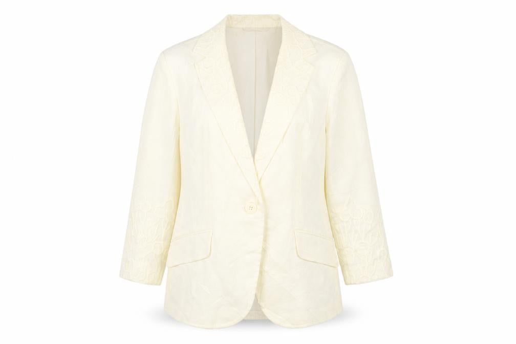 Front view of Zara women’s beige jacket blazer, size UK 12