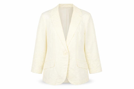 Front view of Zara women’s beige jacket blazer, size UK 12