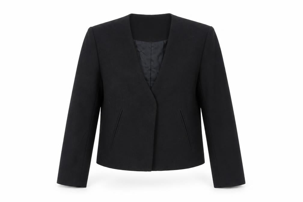 Front view of ASOS women’s black jacket, size UK 8