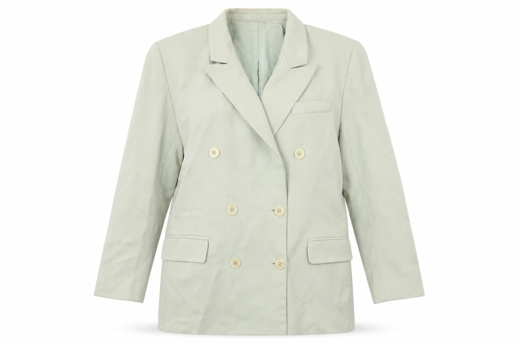 Front view of Marks & Spencer women’s blue jacket suit jacket, size UK 14