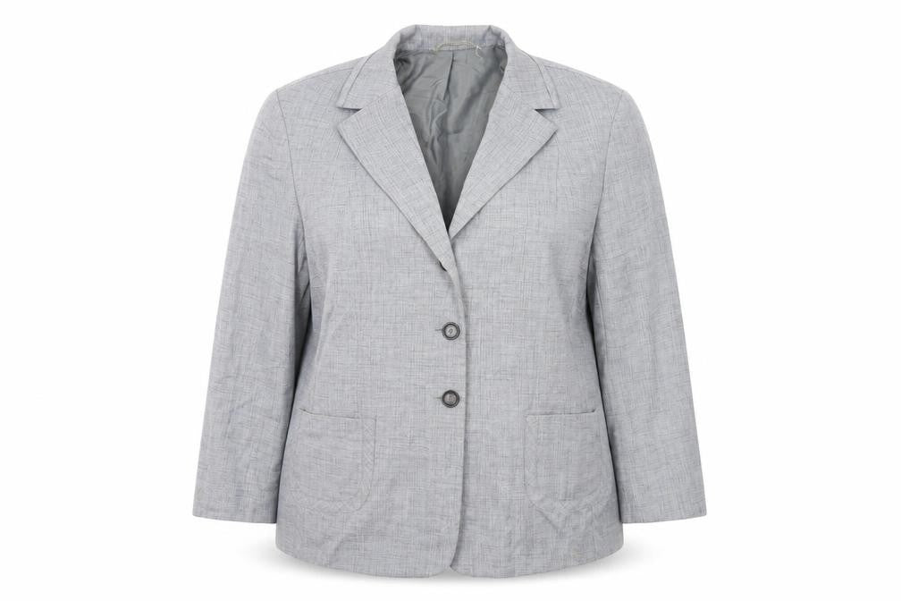 Front view of Preworn women’s grey jacket blazer, size UK 20