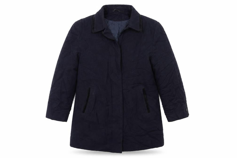 Front view of BHS women’s blue overcoat coat, size UK 18