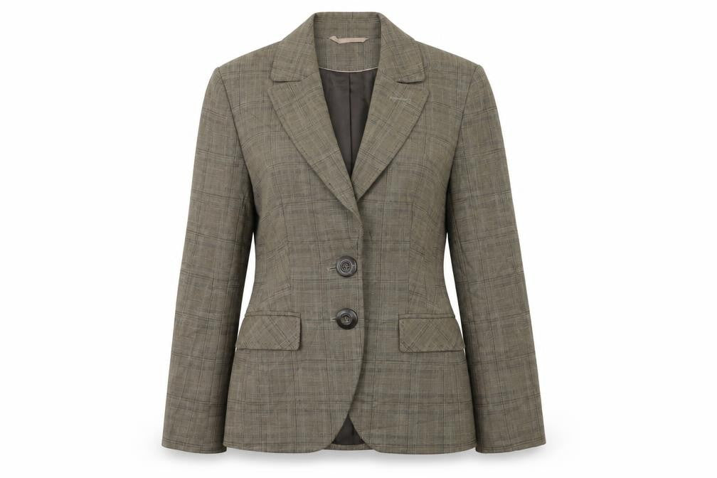 Front view of Next women’s brown check jacket blazer, size UK 10