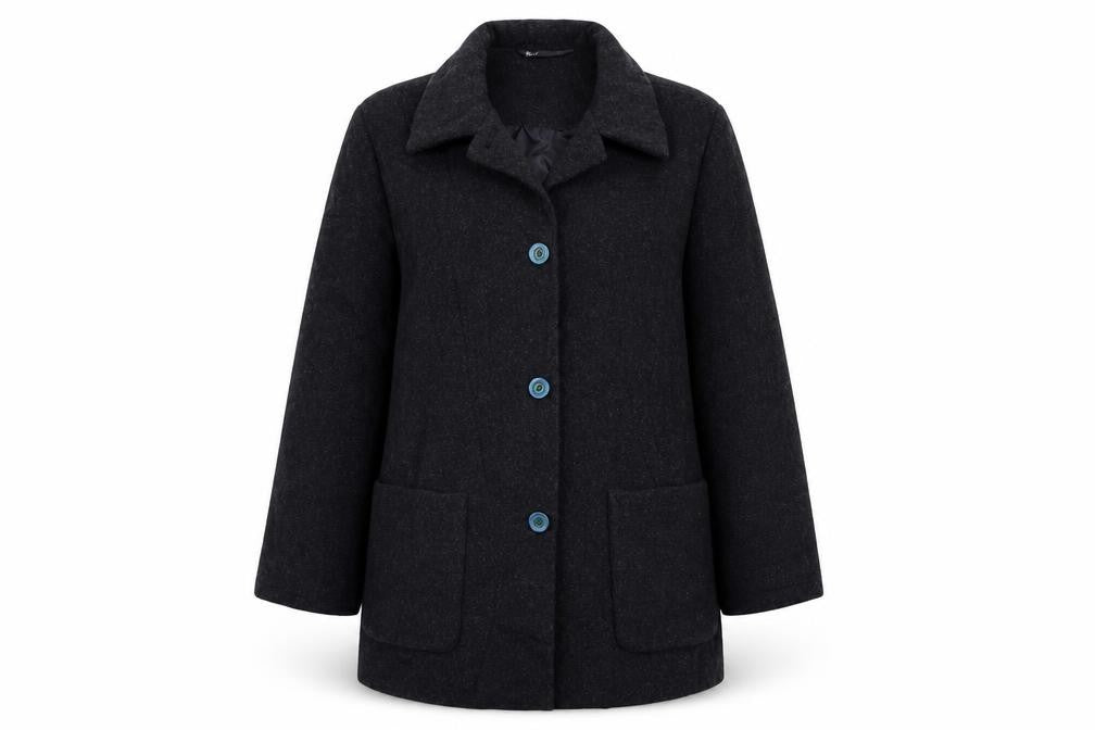Front view of BHS women’s black overcoat coat, size UK 10