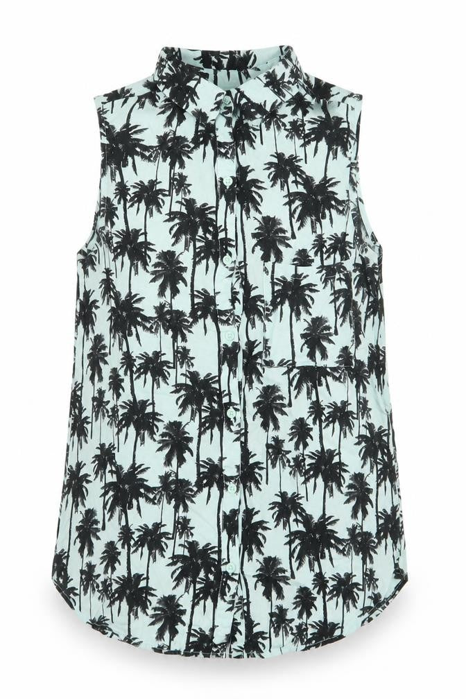 Front view of Divided by H&M women’s blue floral basic blouse, size UK 8