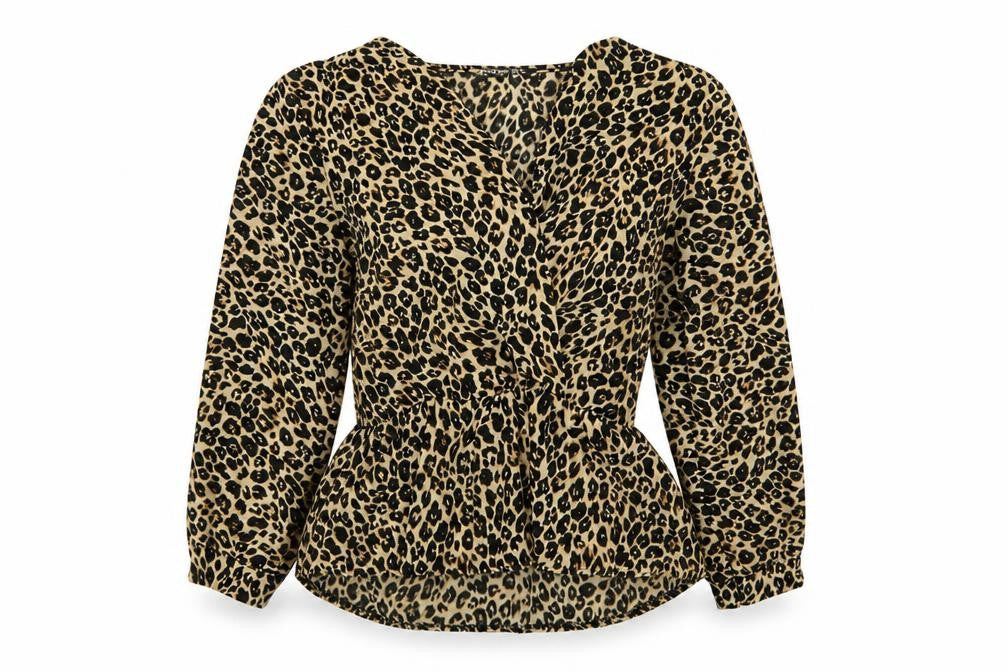Front view of Boohoo women’s multicoloured animal print basic blouse, size UK 10