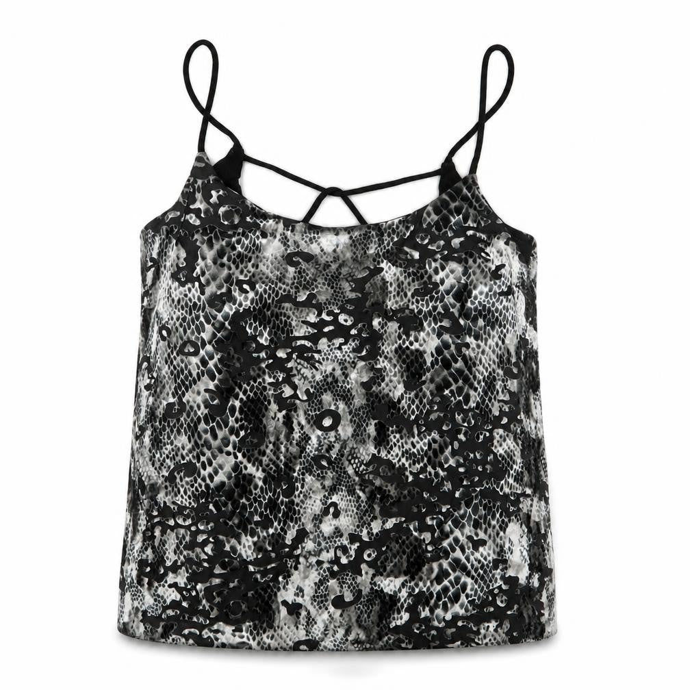 Front view of Topshop women’s multicoloured animal print basic tank, size UK 10