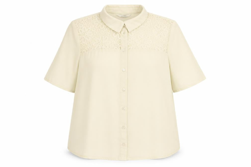 Front view of Asda George women’s ivory geometric basic button-up, size UK 18