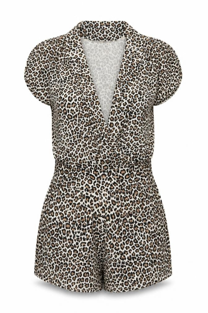 Front view of ribbon women’s multicoloured animal print playsuit one-piece, size UK 8
