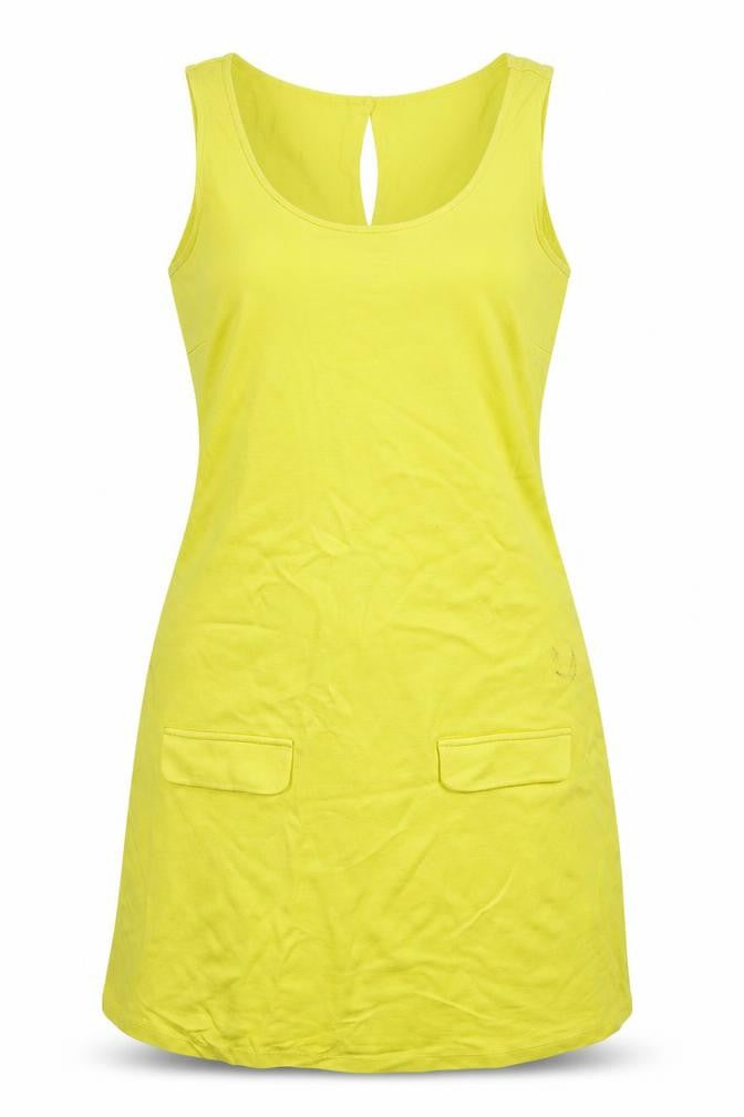 Front view of Next women’s yellow bodycon, size UK 8