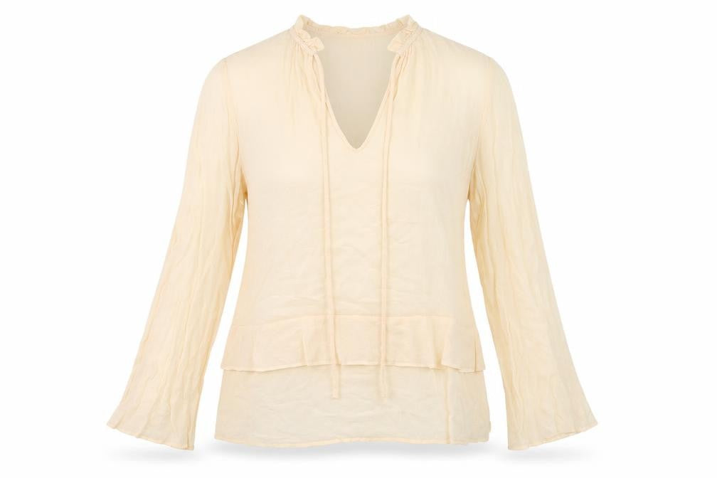 Front view of Marks & Spencer women’s orange basic blouse, size UK 12, - peach colour