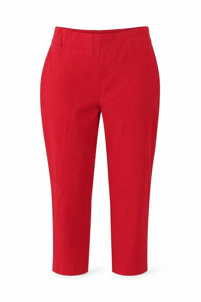 Front view of Chicos women’s red cropped trousers, size S, 23-inch leg