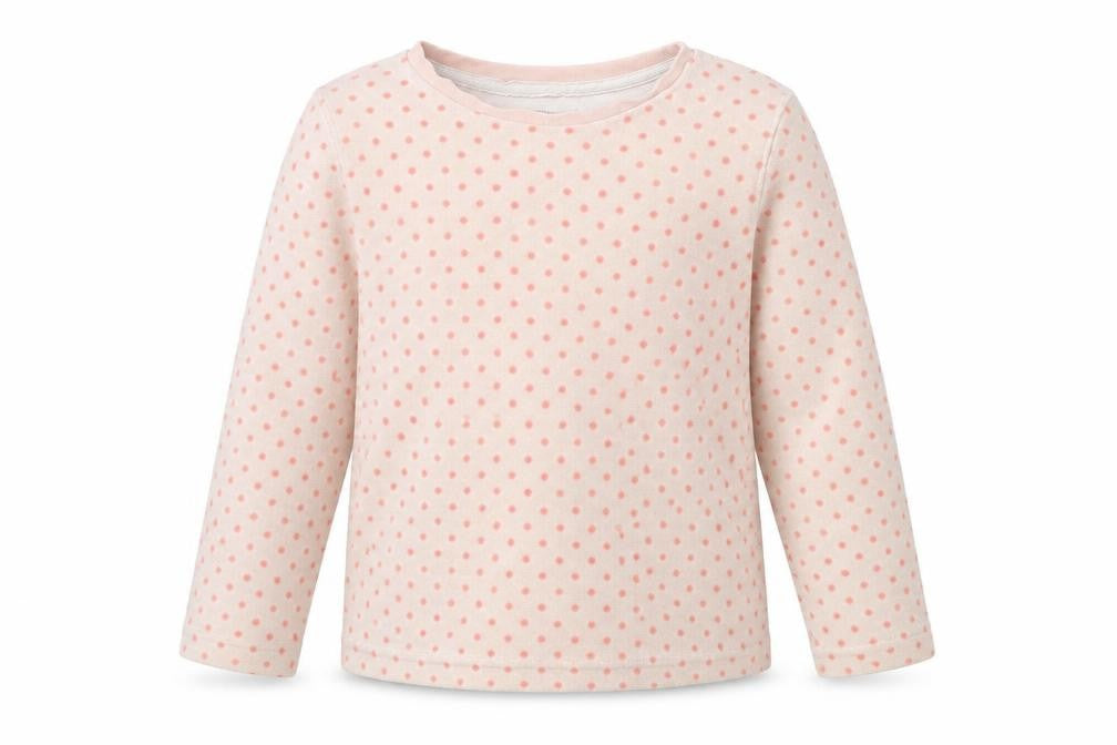 Front view of Vertbaudet girls’ pink polka dot jumper, size 5, years